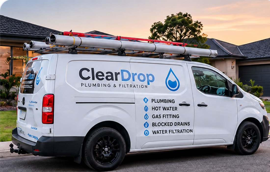 Illustration of ClearDrop plumbing service van